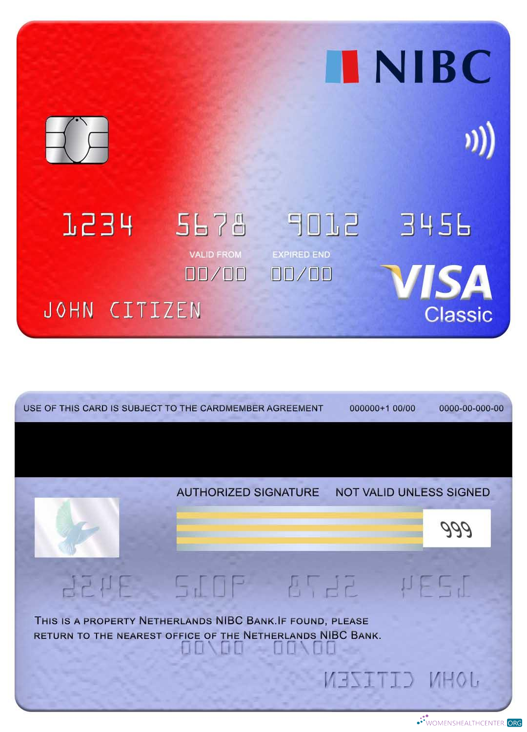 Download Netherlands NIBC Bank visa classic card Photoshop template